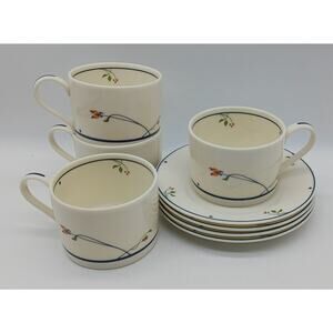4 Gorham Ariana 2.25" Cups Saucers Town & Country Blue Band Orange Floral GRMARI